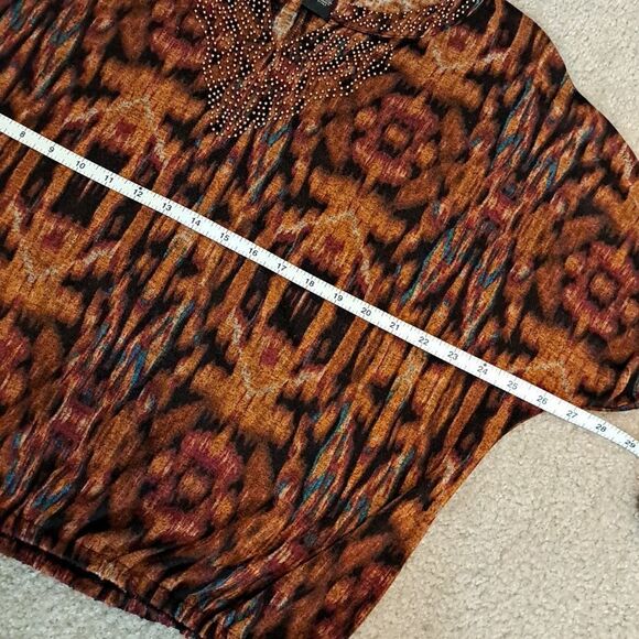 Rafaella Women’s Top Large Multi Fall Colors Copper beads at Collar & Bib V-Neck - Picture 8 of 12